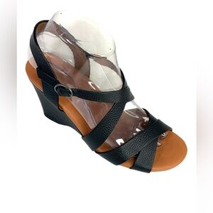 Gentle Souls Black and Tan Wedge Sandals